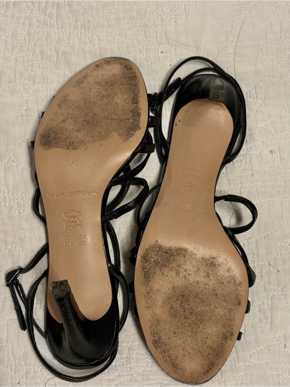 VIA SPIGA Genuine Leather Black Women's Strappy Heel Sz 8.5M